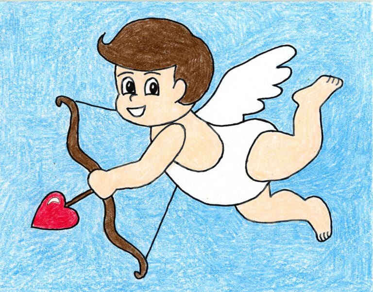 Easy How to Draw Cupid Tutorial and Cupid Coloring Page