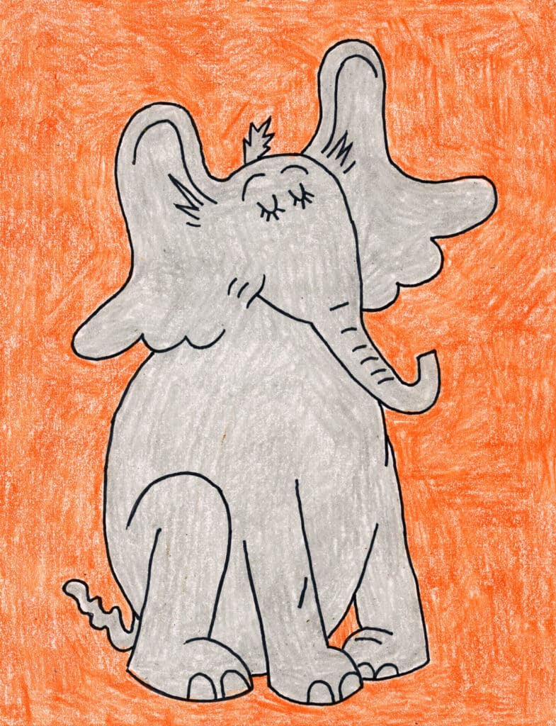 A drawing of Horton Hears a Who, made with the help of a step by step tutorial.