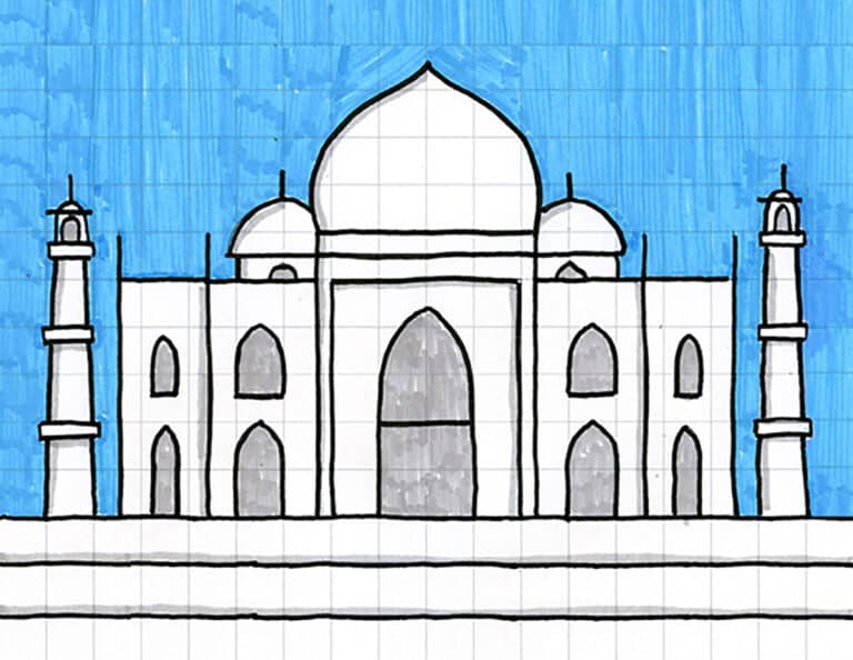Easy How to Draw the Taj Mahal Tutorial and Taj Mahal Coloring Pa