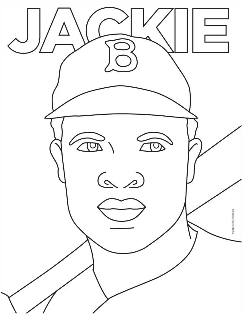 A coloring page for Jackie Robinson, also available for free.