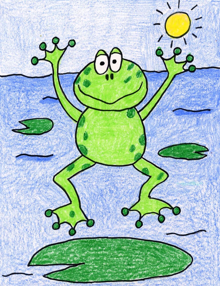 Easy How to Draw a Frog Tutorial and Frog Coloring Page