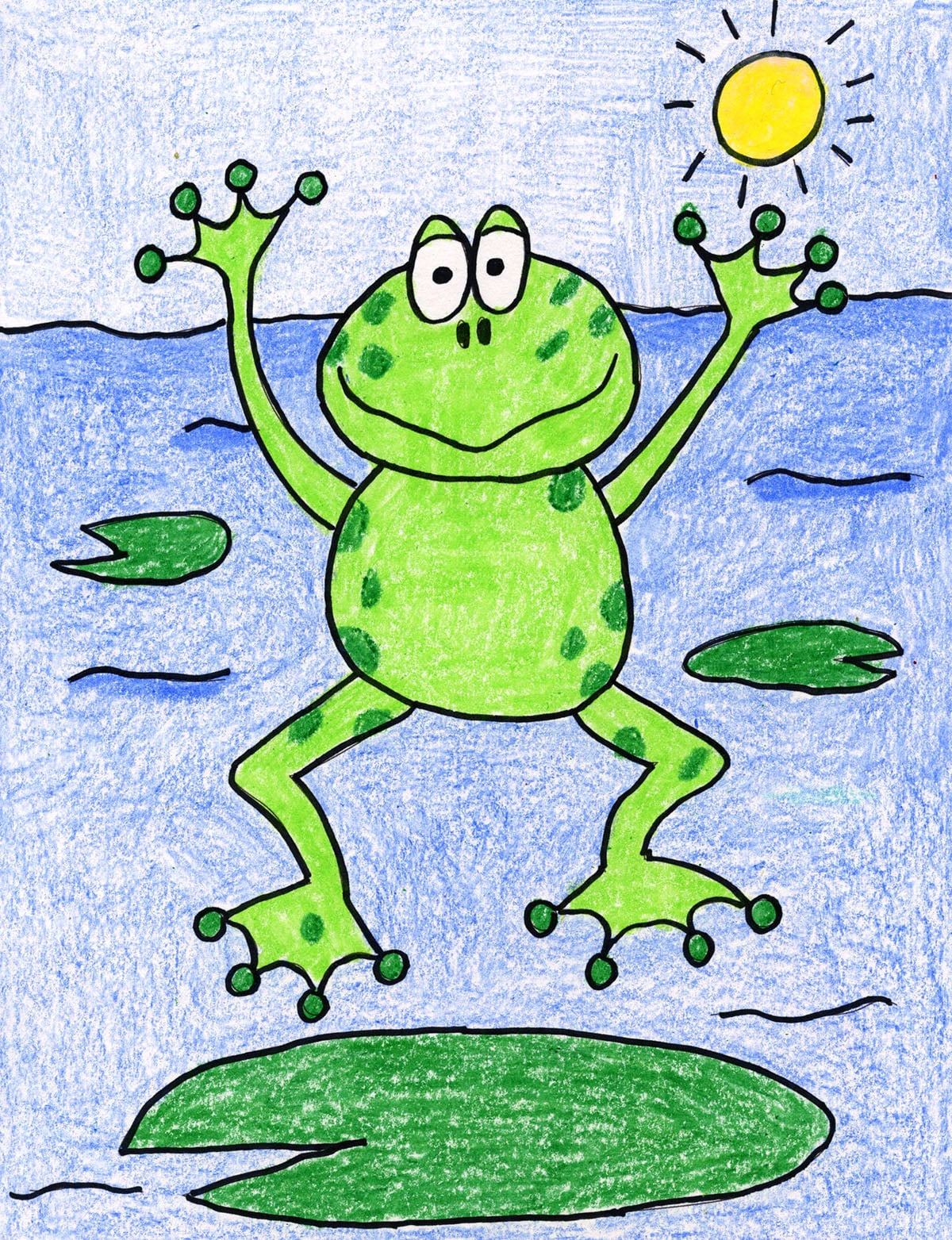 Easy How to Draw a Frog Tutorial and Frog Coloring Page