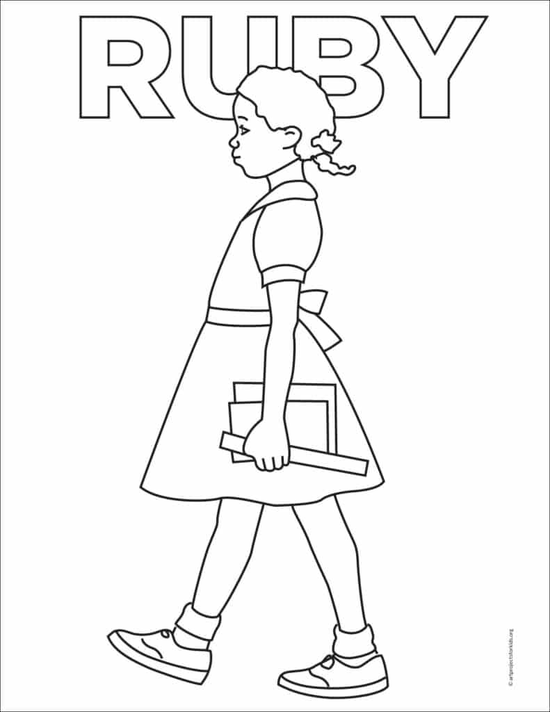 A Ruby Bridges coloring page, also available as a free download.