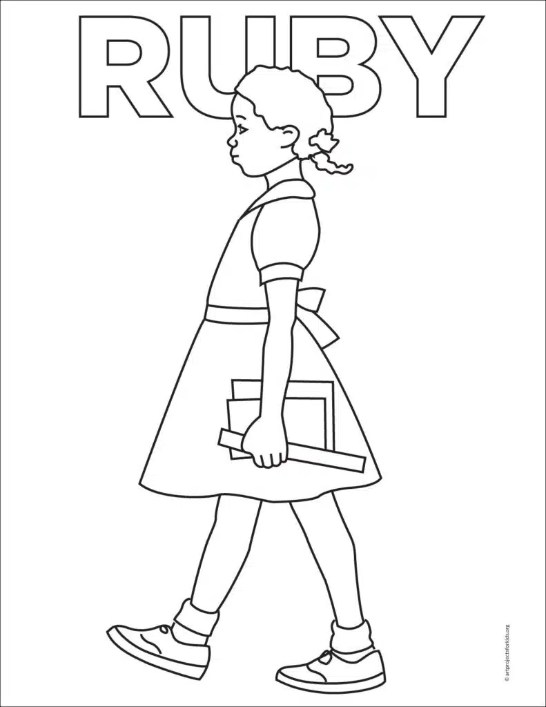 A Ruby Bridges coloring page, also available as a free download.