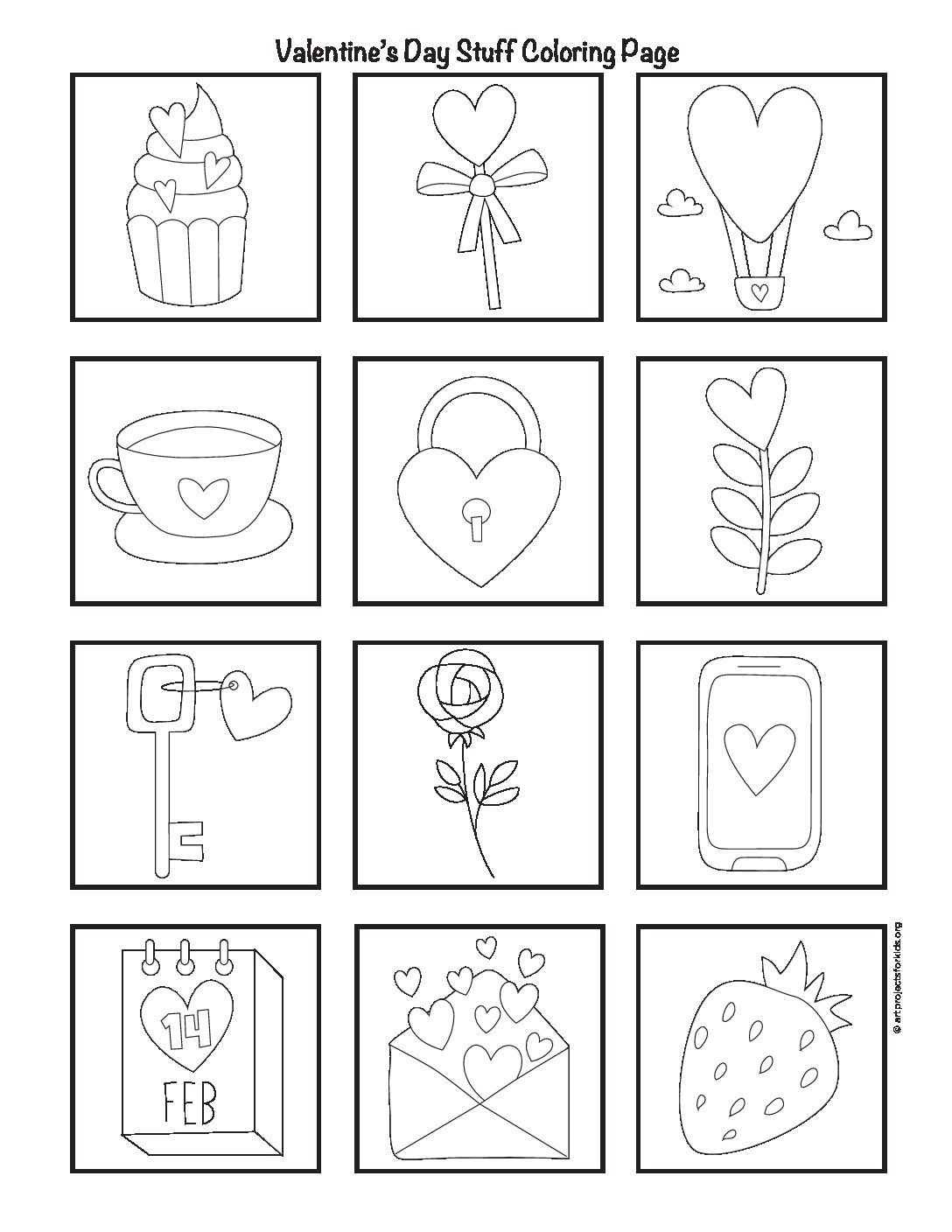 Valentine’s Day Stuff Coloring Page