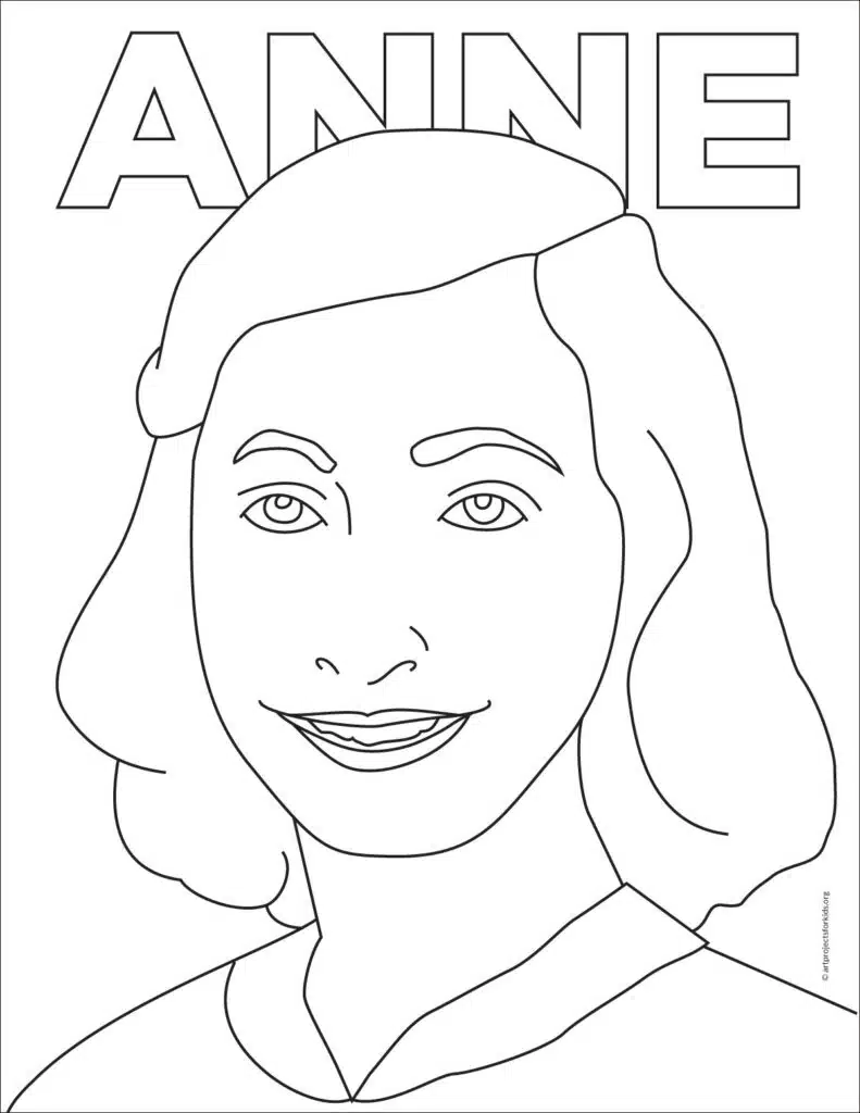 An Anne Frank Coloring Page, available as a free download.