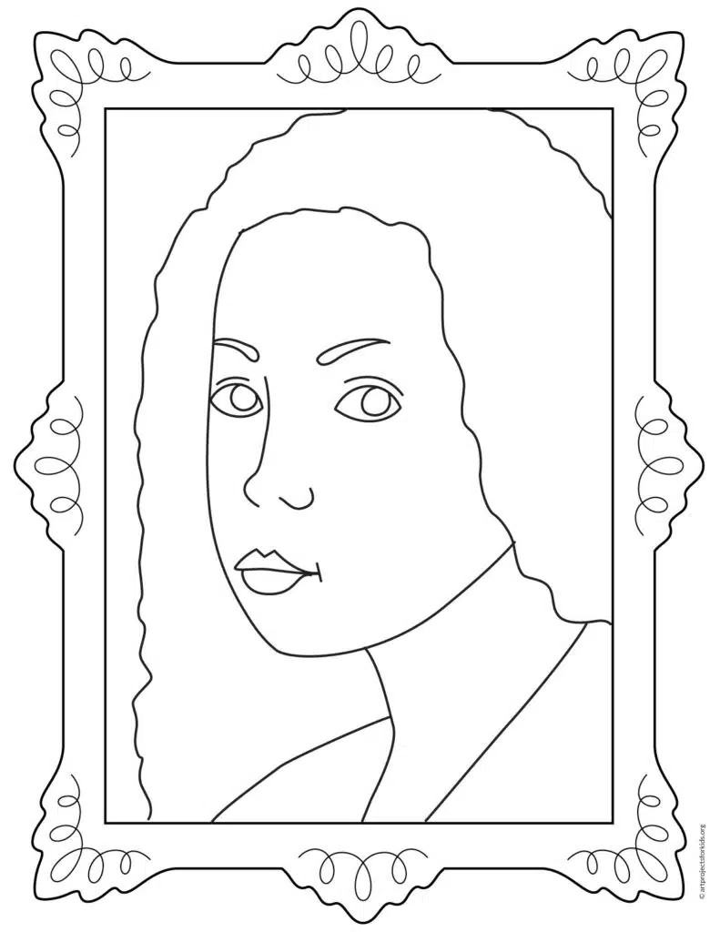 Artemesia Gentileschi coloring page, also available as a free download. 