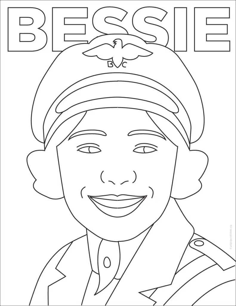 A Bessie Coleman Coloring page, also available as a free download.