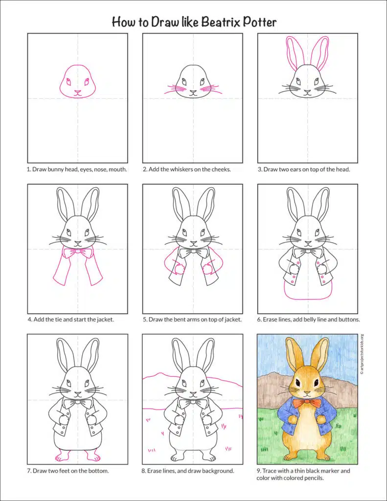 A preview of the How to draw like Beatrix Potter tutorial, available as a free download.