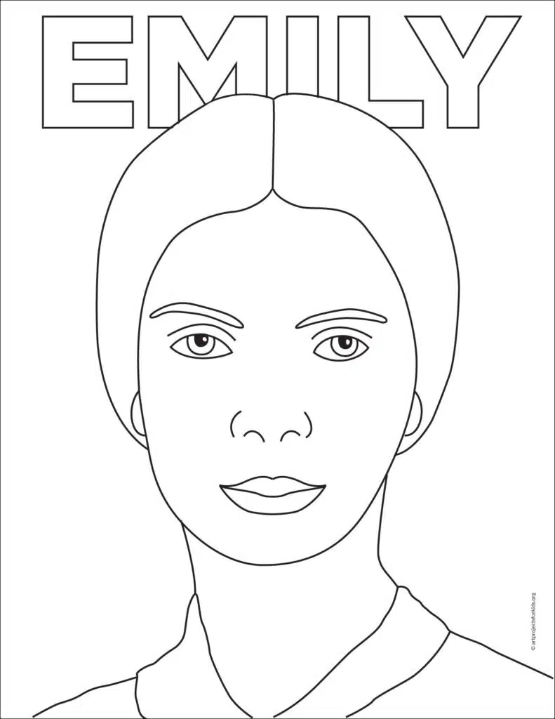 Раскраска Эмили Дикинсон, доступная для бесплатного скачивания.