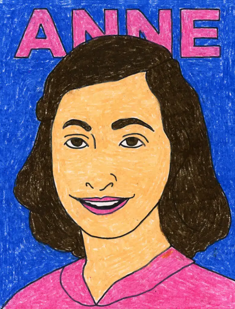 A drawing of Anne Frank, made with the help of a step by step tutorial.