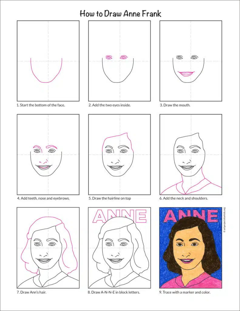 Урок о том, как нарисовать Анну Франк, доступен для бесплатной загрузки.