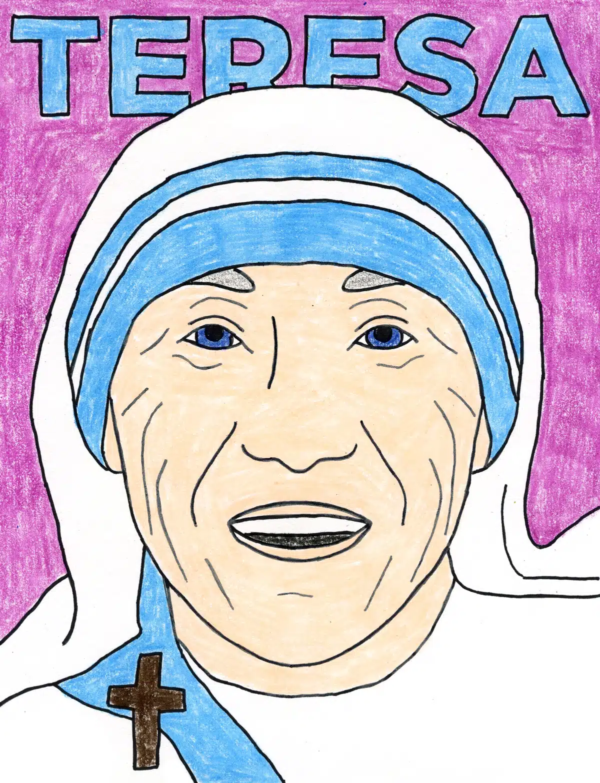 Easy How to Draw Mother Teresa and Mother Teresa Coloring Page