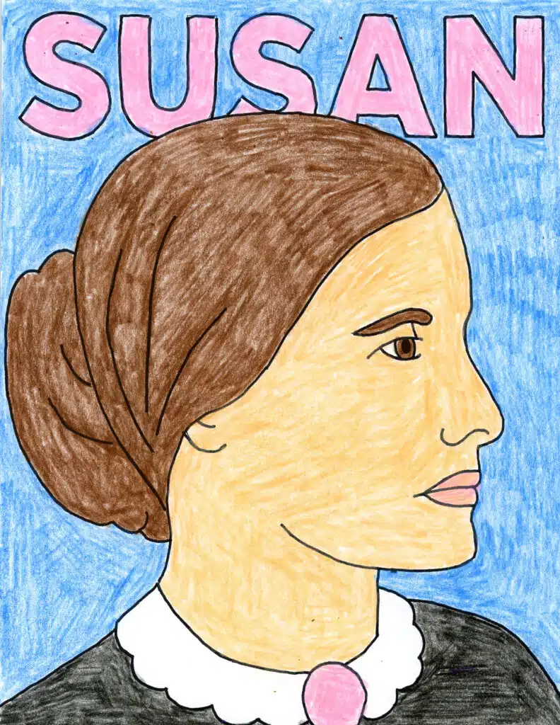 A drawing of Susan B. Anthony, made with the help of a step by step tutorial.