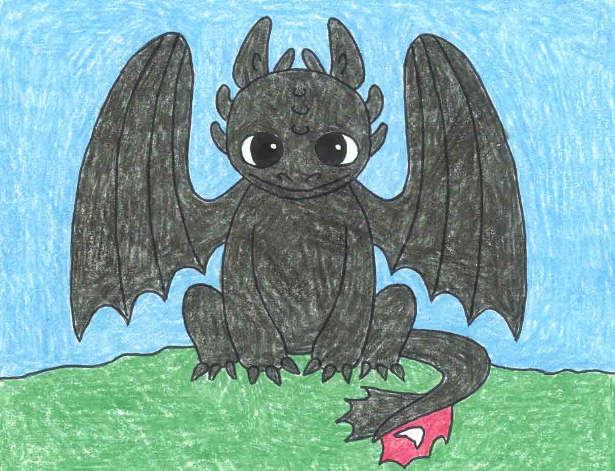 How to Draw Toothless the Dragon Tutorial and Coloring Page