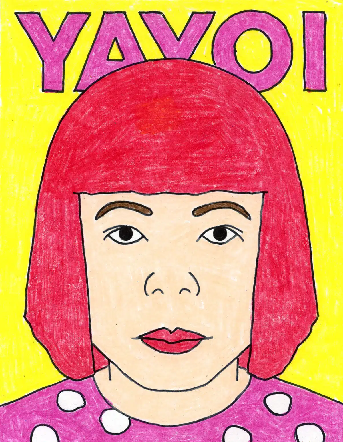 Drawing of Yayoi, made with the help of a step by step tutorial.