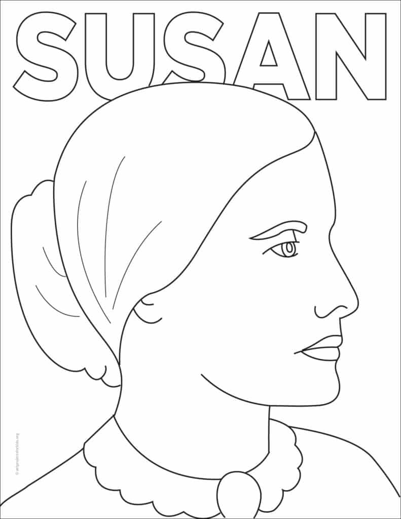 Easy How to Draw Susan B. Anthony Tutorial and Coloring Page