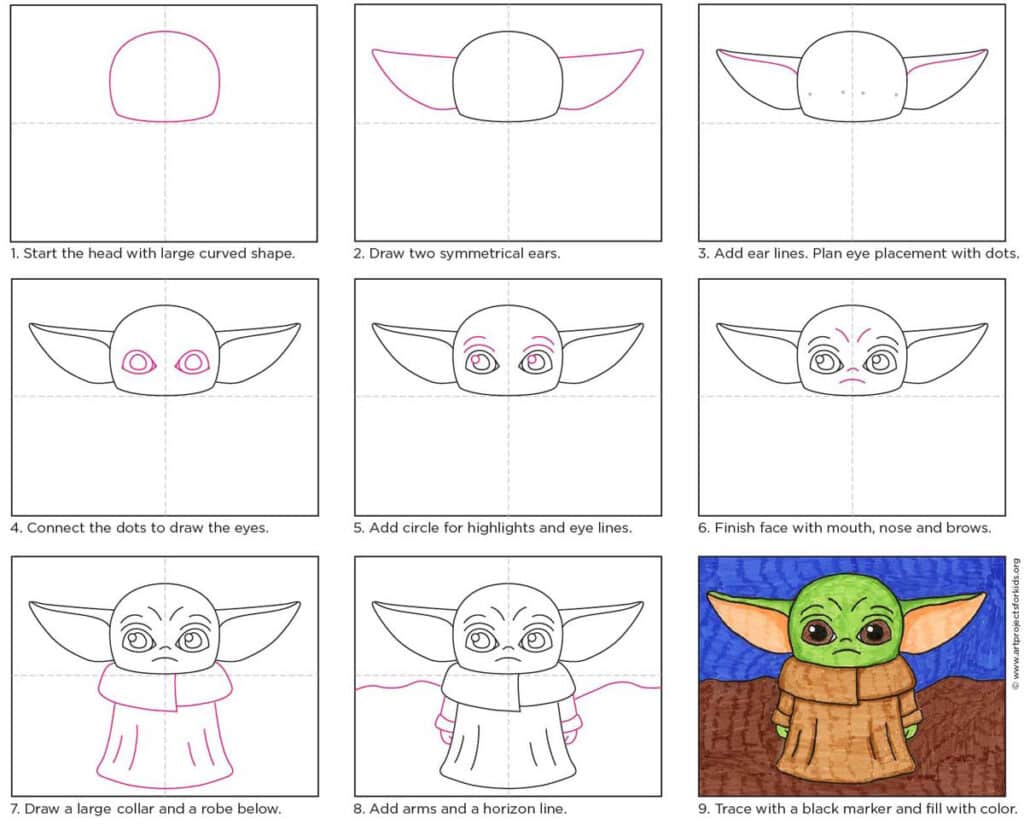 A preview of the step by step Baby Yoda tutorial, available as a free PDF.