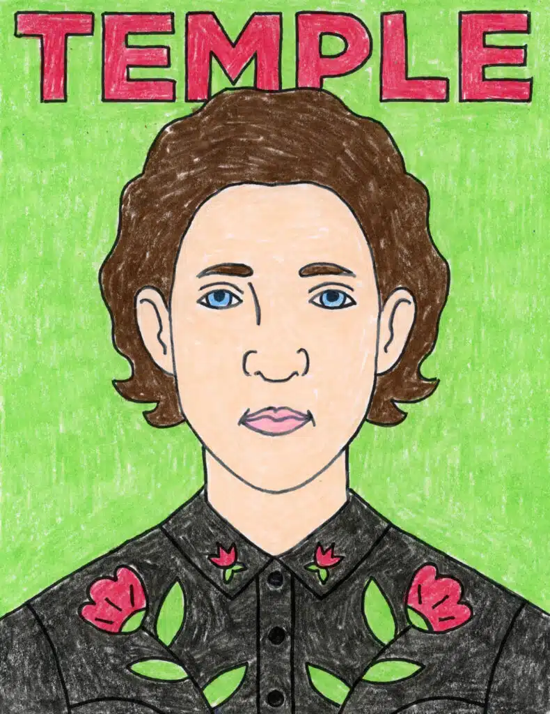 A drawing of Temple Grandin, made with the help of a step by step tutorial.