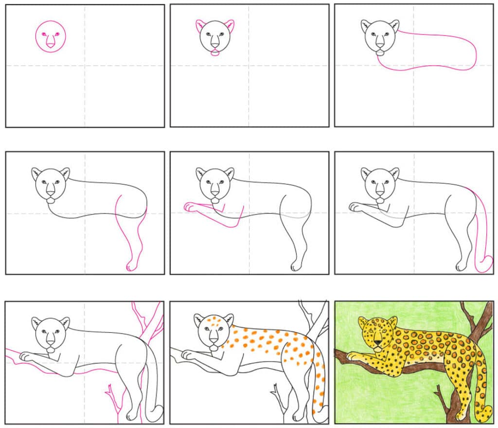 Easy How to draw a Leopard Tutorial Video & Leopard Coloring Page