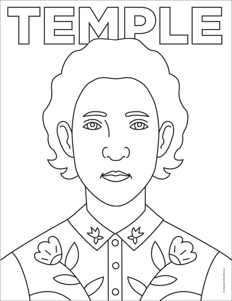 A Temple Grandin coloring page, available as a free download.