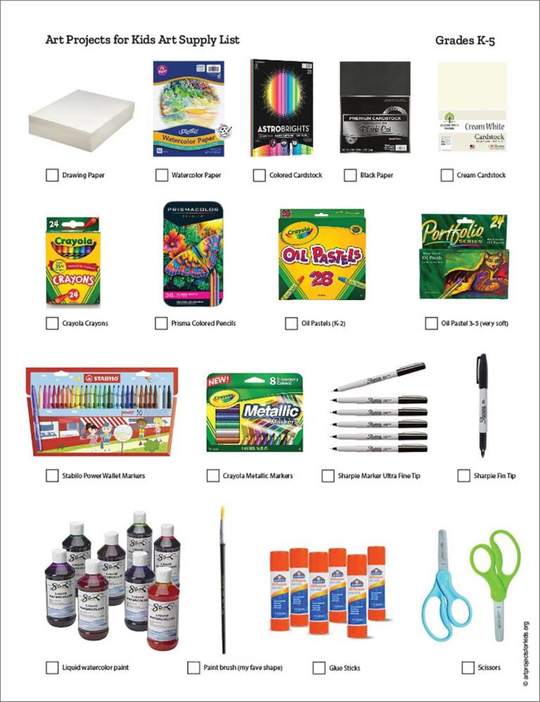 School Art Supplies List for Elementary Grades