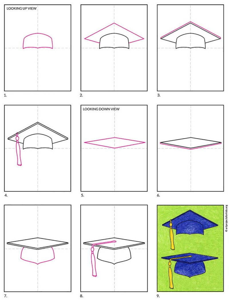 Easy How to Draw a Graduation Cat Tutorial and Coloring Page