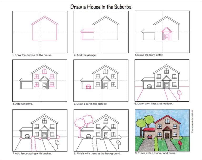 Easy How Draw A House With A Car Tutorial Video, Coloring Page