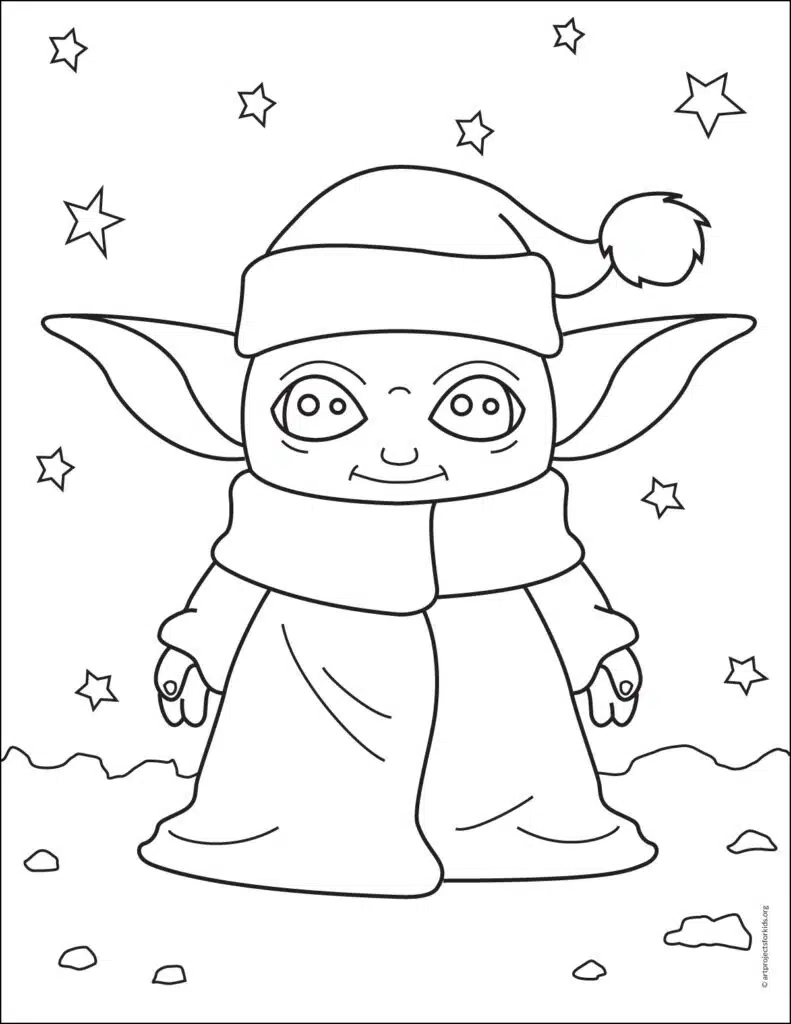 A Baby Yoda coloring page, available as a free download.