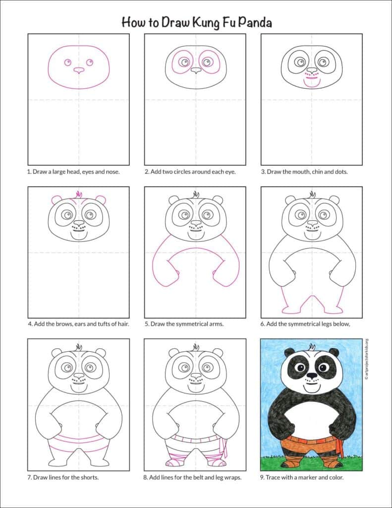 Preview of a Kung Fu Panda step by step tutorial, available as a free PDF.
