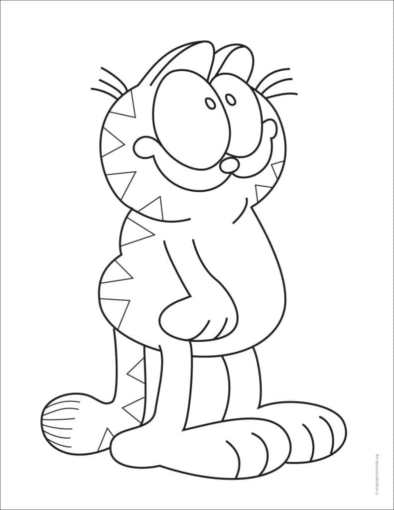 A Garfield coloring page, available as a free PDF