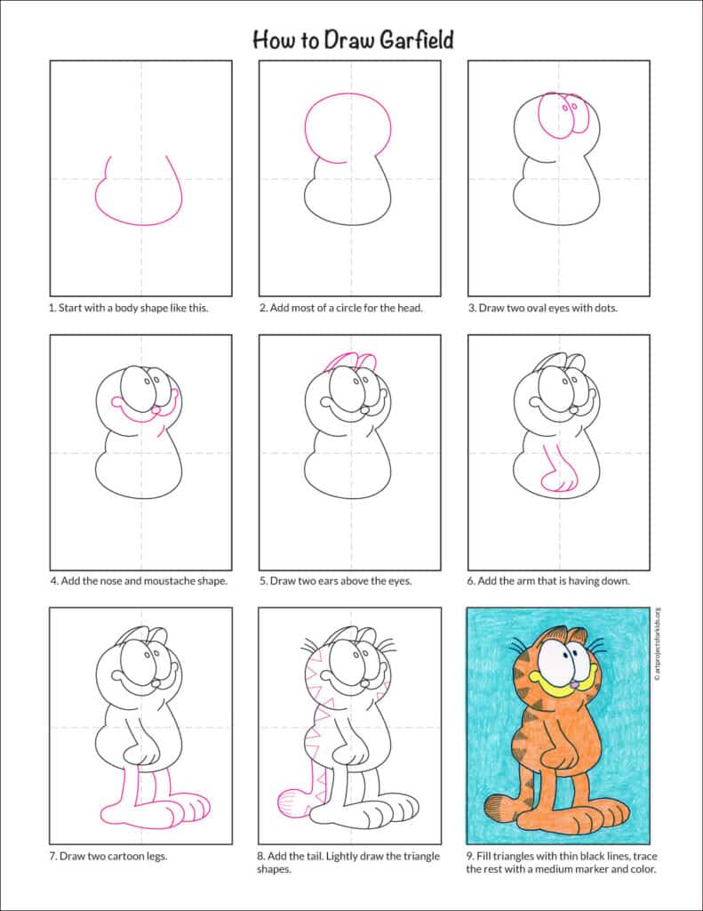 A preview of the step by step tutorial for Garfield, available as a free tutorial.