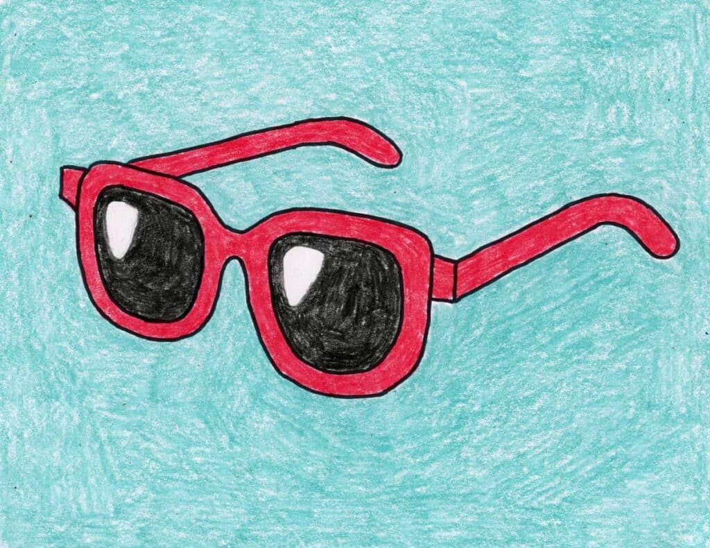 A drawing of sunglasses, made with the help of a step by step tutorial.