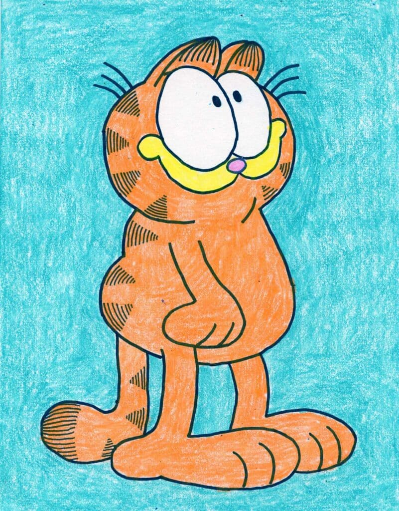 An easy drawing of Garfield, made with the help of a step by step tutorial.