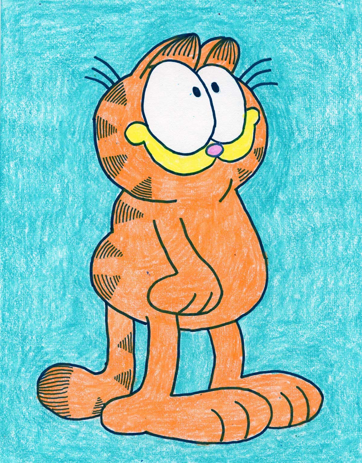 Easy How to Draw Garfield Tutorial Video and a Garfield Coloring Page