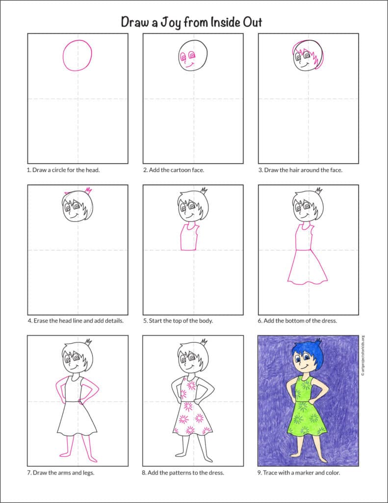 A preview of How to Draw the Inside Out Character Joy tutorial. Stop by and grab yours for free.