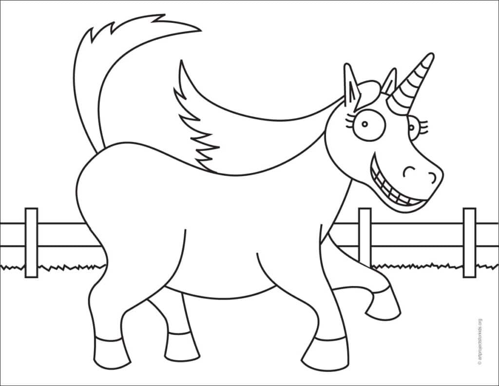 A Thelma the Unicorn coloring page, available as a free PDF.