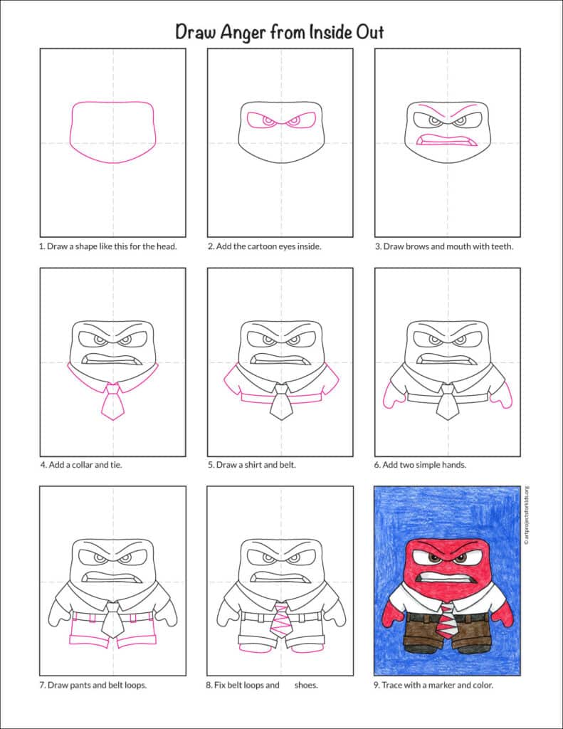 A preview of the step by step tutorial to draw Anger, available as a free PDF.