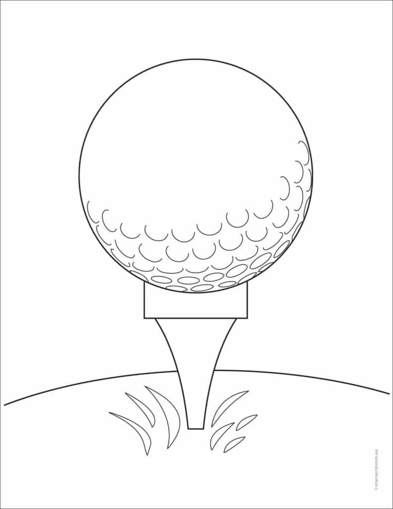 A golf ball drawing coloring page, available as a free PDF.