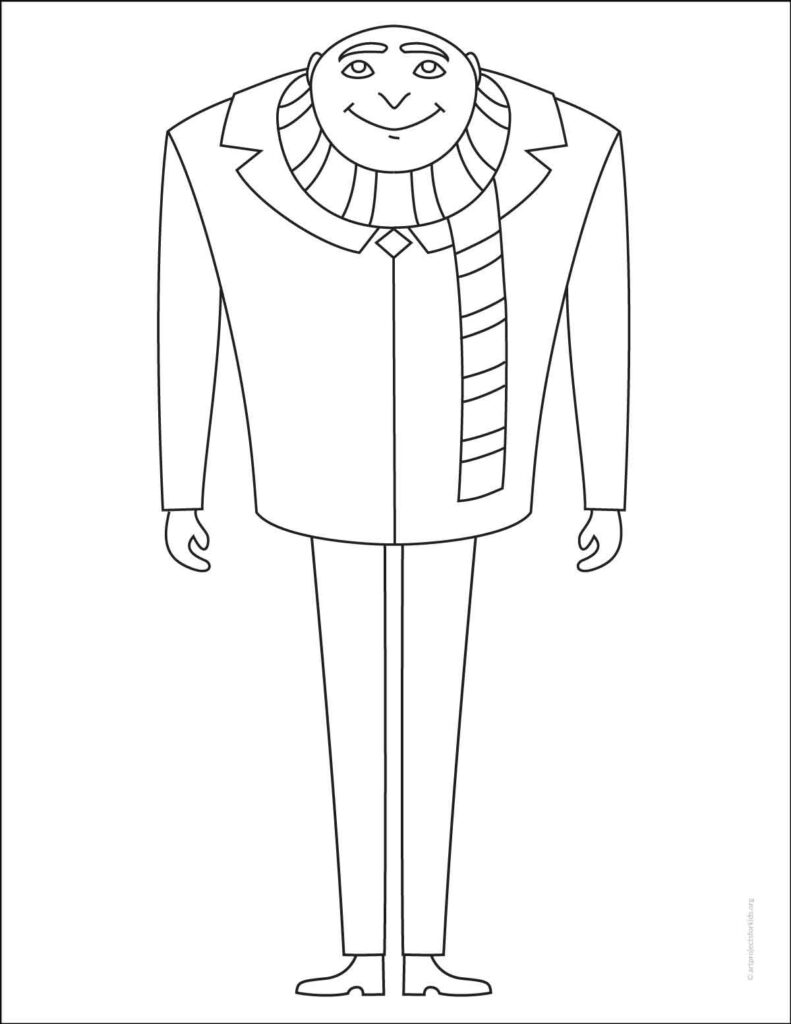 A Gru Coloring Page, available as a free PDF.