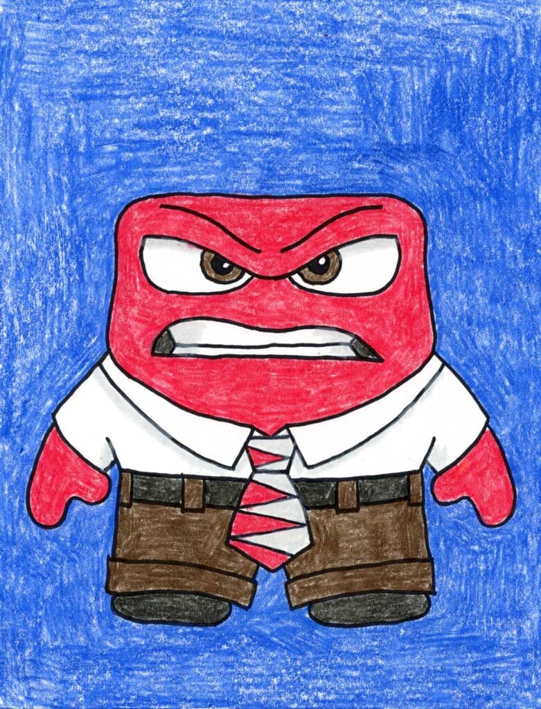 A drawing of Anger from Inside Out made with the help of a step by step tutorial.