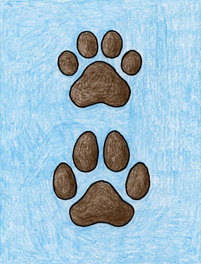 A drawing of a paw print, made with the help of a step by step tutorial.