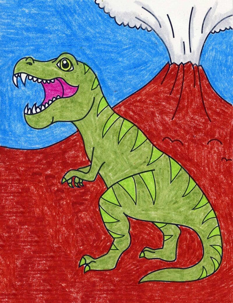 Easy How to Draw a Dinosaur Tutorial and Dinosaur Coloring Page