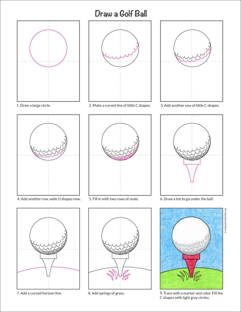 How to Draw a Golf Ball Easy, Step-by-Step Art Lesson for Kids