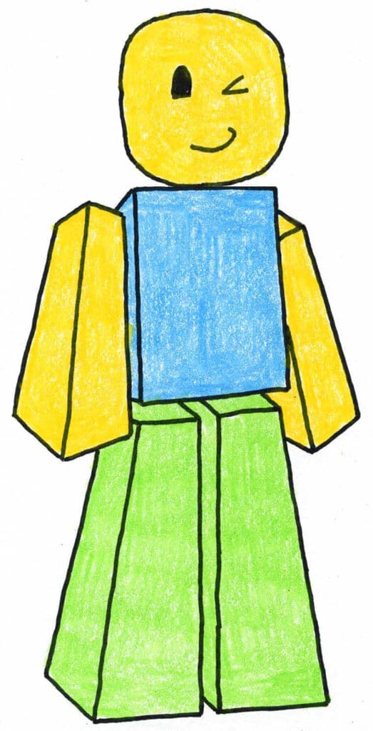 A drawing of a Roblox Character, made with the help of a step-by-step tutorial.