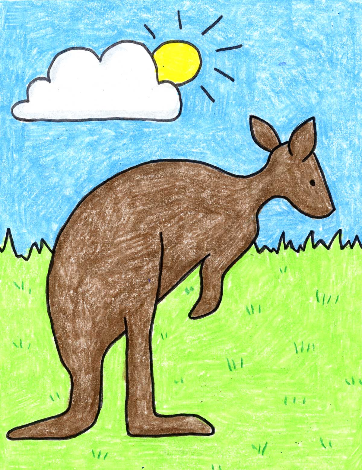 How to Draw a Kangaroo Tutorial Video for Kids Lesson (with and without a Baby)