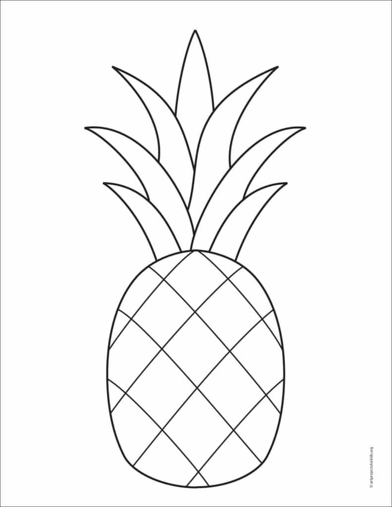 A pineapple coloring page, available as a free PDF.