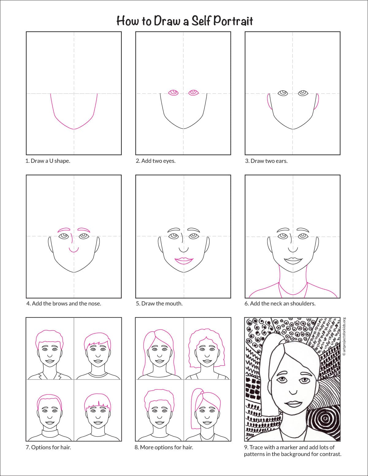 How To Draw A Self Portrait For Kids Easy Step by Step Art Lesson How To Draw A Self Portrait For Kids Easy Step by Step Art Lesson