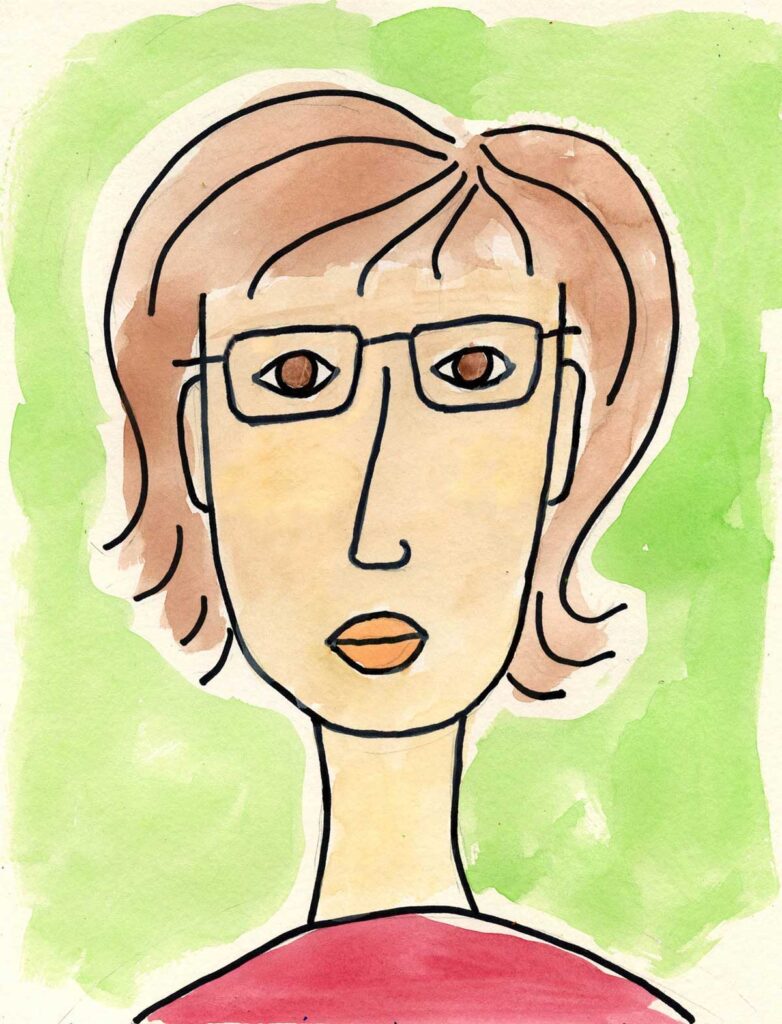 A watercolor self portrait, made with the help of a step by step tutorial.