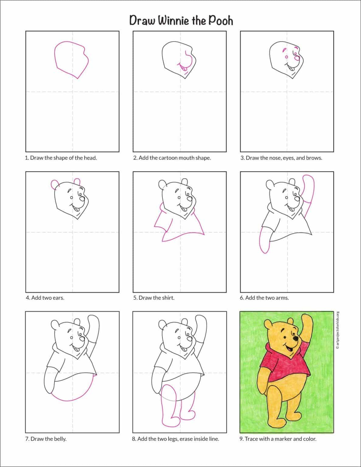 How to Draw Winnie the Pooh Step-by-Step Art Lesson for Kids